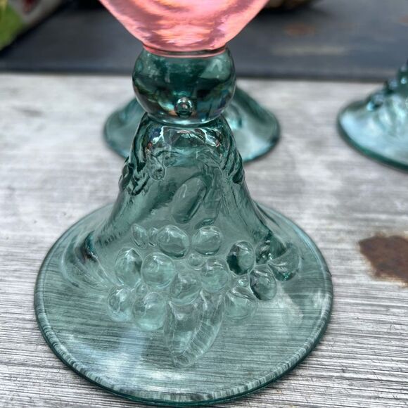 Pfaltzgraff green and watermelon pink drinking glasses set of 4 vintage boho - Picture 9 of 10